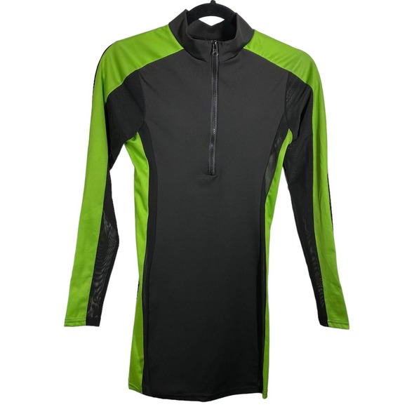Superdown Mesh Long Sleeve 1/4 Zip Bodycon Mini Dress Black Green Womens Small - Picture 5 of 12